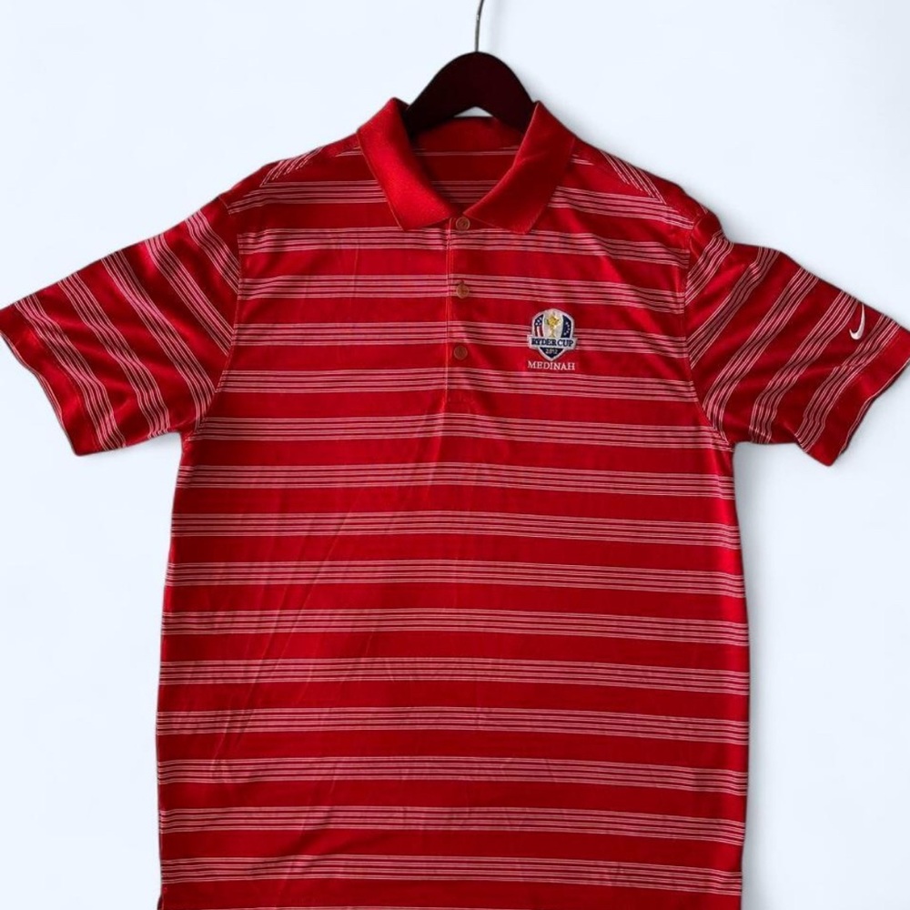 Nike Red Striped Polo Shirt with Ryder Cup Patch